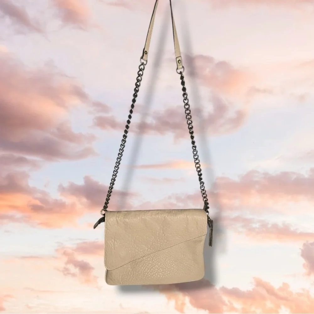 Maxon Collection Italian Napa Leather Asymmetric Flap Crossbody Bag, Cipria Pink